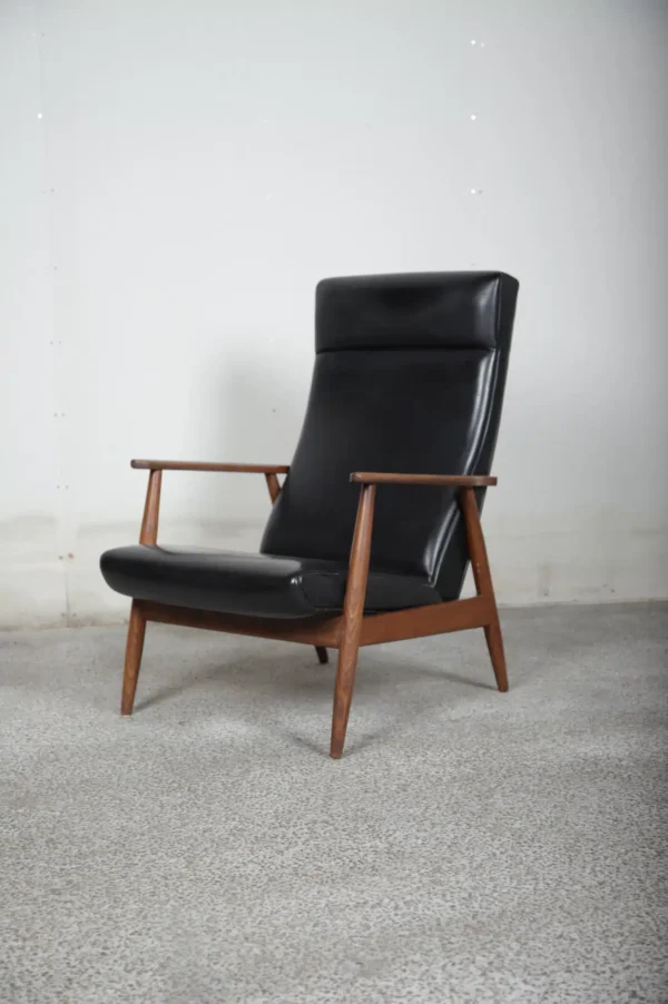 Retro lænestol, teak og læder