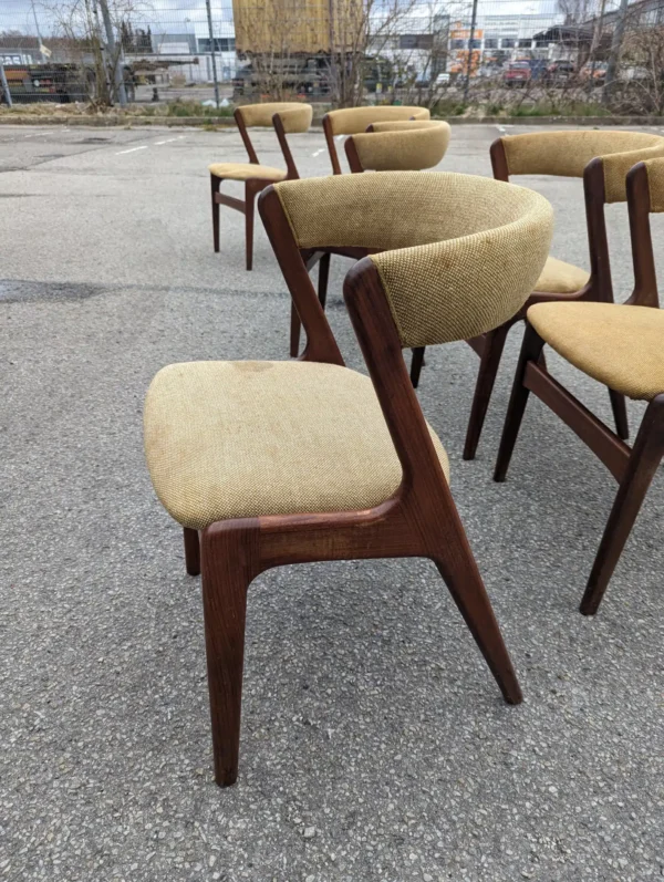 Seks spisestole i massiv teak, til ompolstring, Anderstrup møbelfabrik
