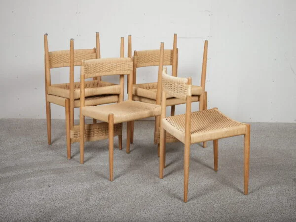 Seks spisestole i egetræ med flet — billede 5