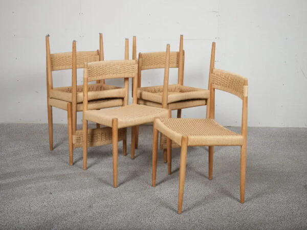 Seks spisestole i egetræ med flet — billede 8