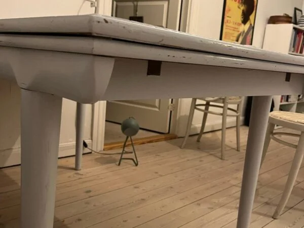 Spisebord med hollandsk udtræk, runde ben, teak — billede 2