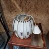 Pendel, hvid metal prisme lampe af Werner Schou for Coronell Elektro