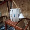 Pendel, hvid metal prisme lampe af Werner Schou for Coronell Elektro
