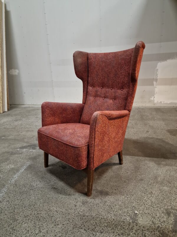 Højrygget lænestol / øreklapstol, Fritz Hansen, til ombetrækning