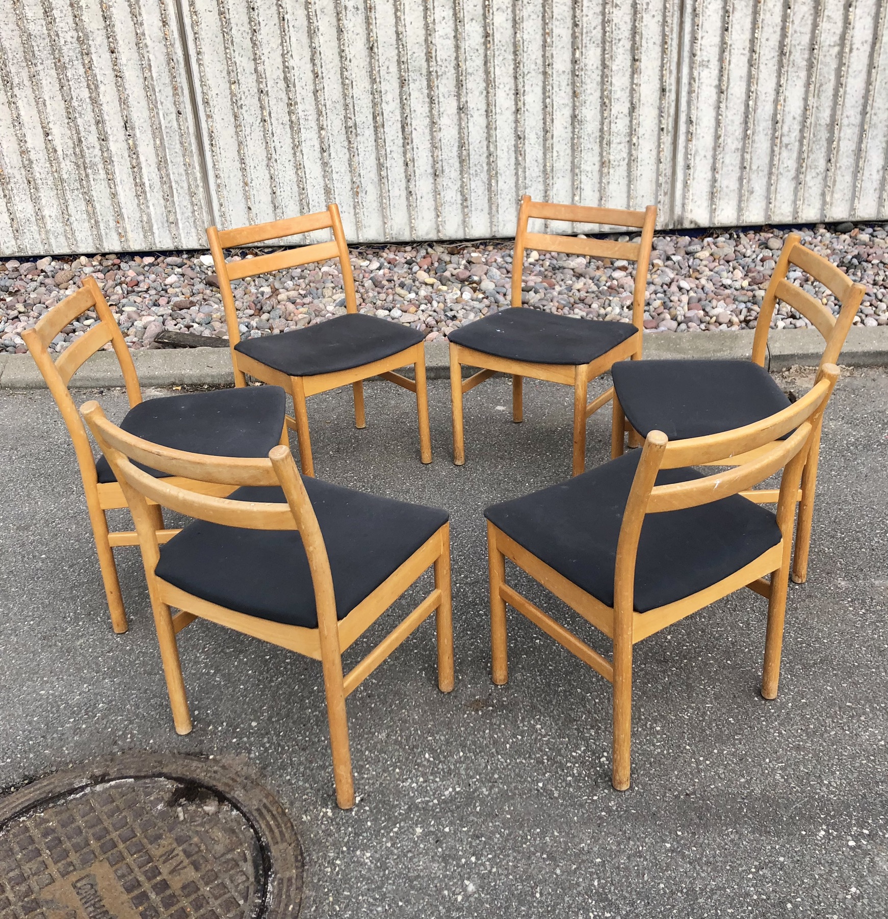 Seks spisestole i massiv bøgetræ