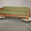 Sovesofa, grøn polstring, massiv egetræ — billede 4