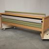 Sovesofa, grøn polstring, massiv egetræ — billede 7