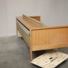 Sovesofa, grøn polstring, massiv egetræ — billede 8