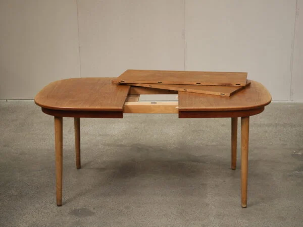 Ovalt spisebord med tillægsplader, teak — billede 3