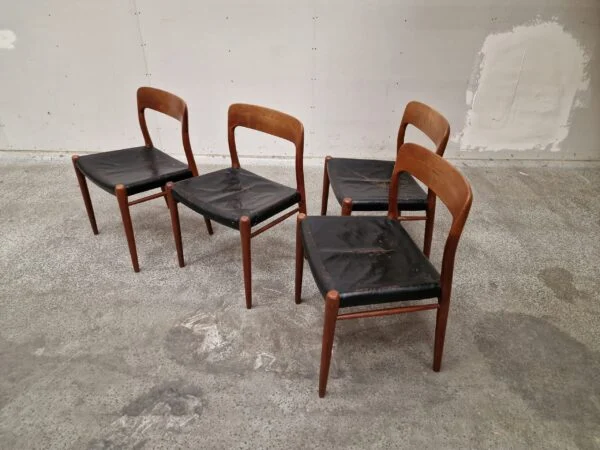 NO Møller model 75 Fire spisestole, massiv teak, NO Møller model 75 — billede 3