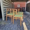 Seks spisestole med grøn polstring, egetræ — billede 4