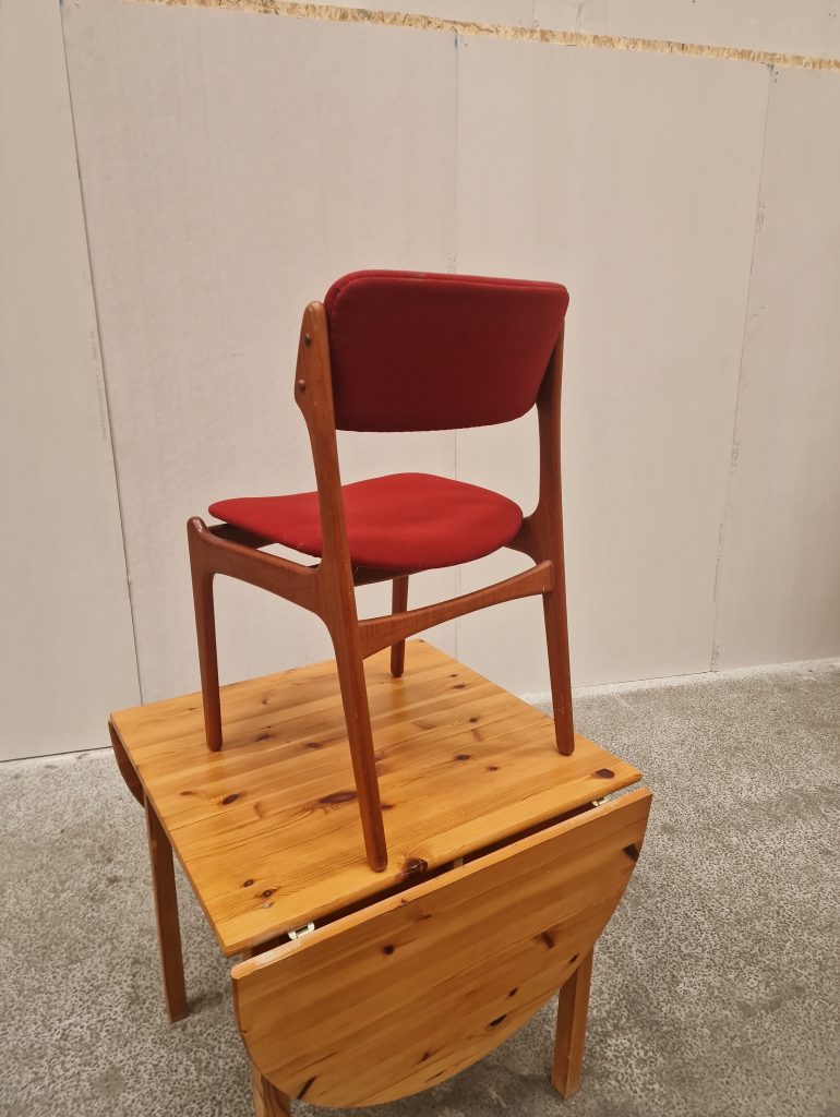 Erik Buch model OD49  Syv spisestole i massiv teak, til ompolstring — billede 11