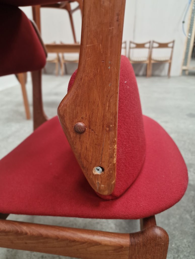 Erik Buch model OD49  Syv spisestole i massiv teak, til ompolstring — billede 6