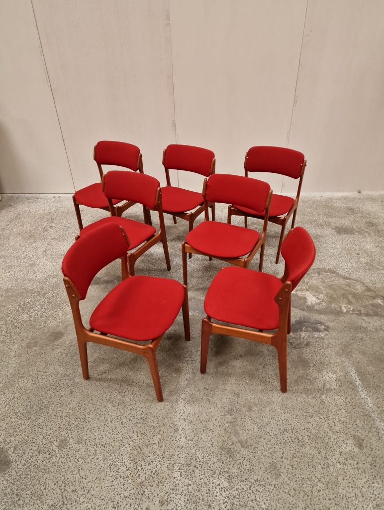 Erik Buch model OD49  Syv spisestole i massiv teak, til ompolstring — billede 4