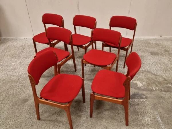 Erik Buch model OD49 Syv spisestole i massiv teak, til ompolstring — billede 4