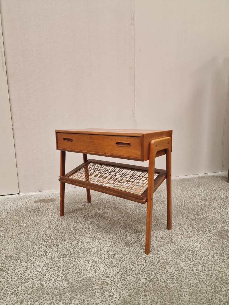 Senge/entrebord i teak med skuffe og flethylde — billede 5