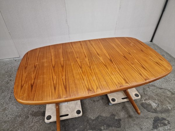 Spisebord på stel med tillægsplader, teak, ovalt, Skovby
