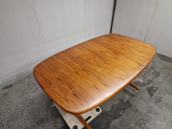 Spisebord på stel med tillægsplader, teak, ovalt, Skovby