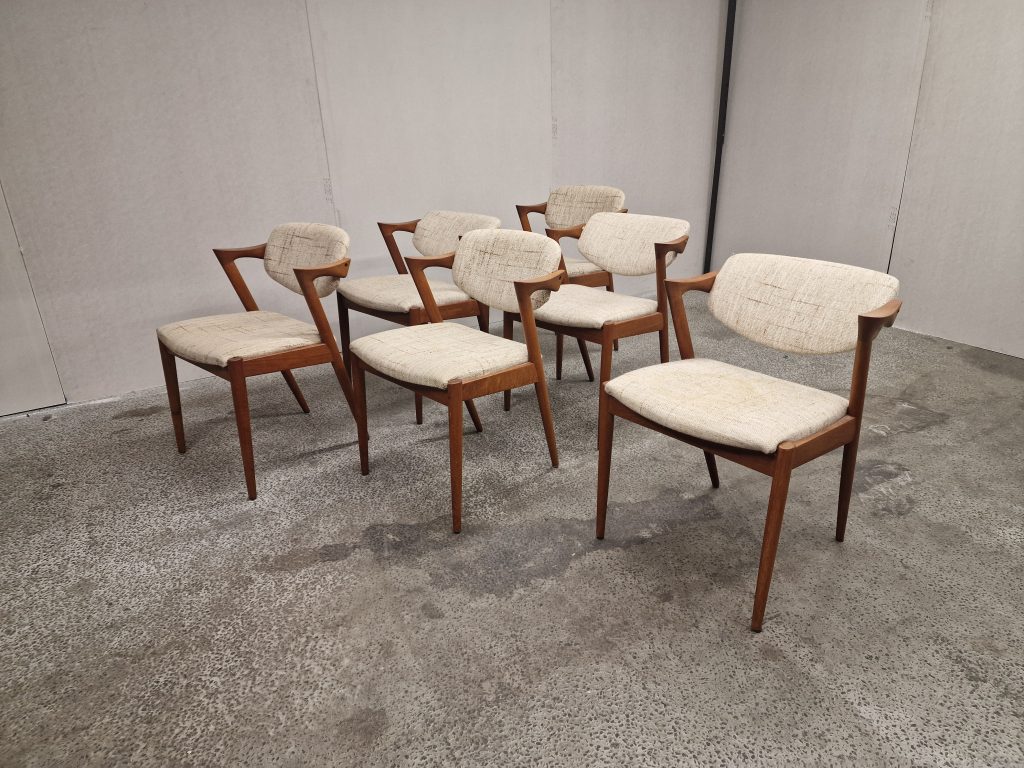 Kai Kristiansen model 42 Seks spisestole, Kai Kristiansen model 42,teak, til ompolstring — billede 14