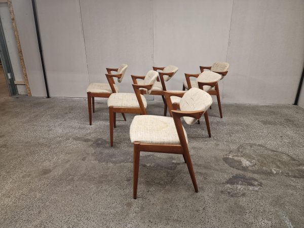 Seks spisestole, Kai Kristiansen model 42,teak, til ompolstring