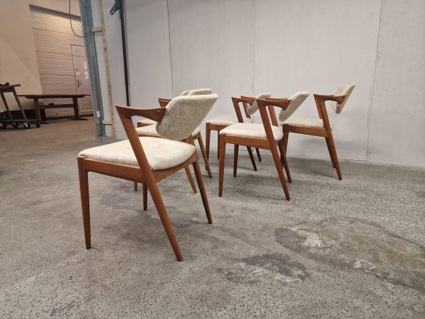 Seks spisestole, Kai Kristiansen model 42,teak, til ompolstring