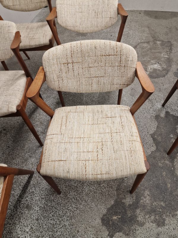 Seks spisestole, Kai Kristiansen model 42,teak, til ompolstring