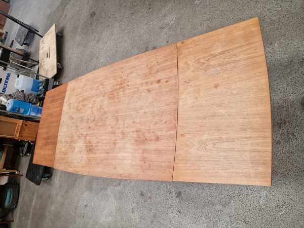Spisebord med hollandsk udtræk, teak, bådformet