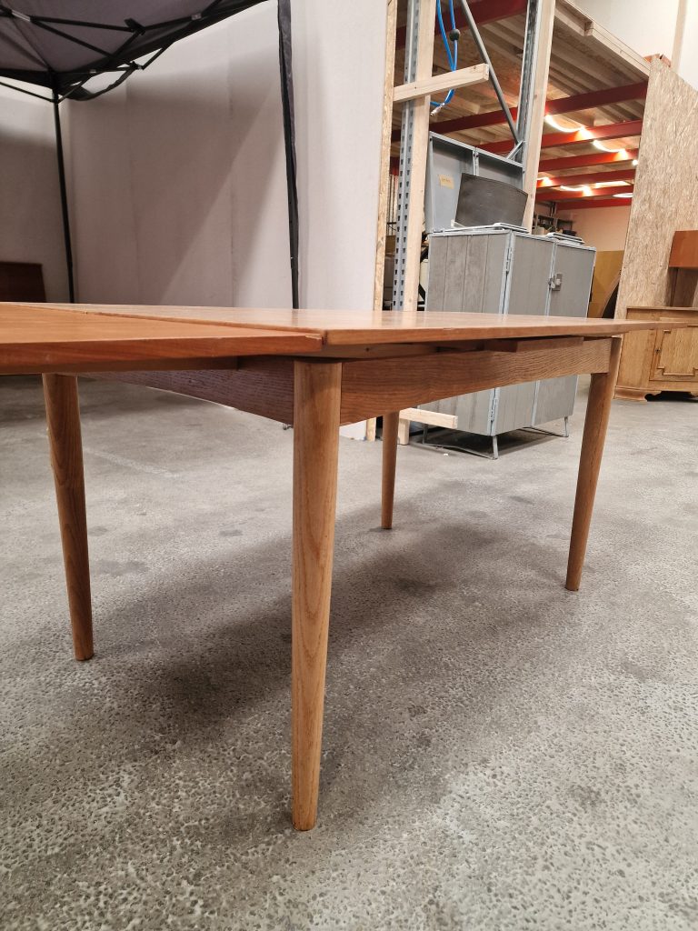 Spisebord med hollandsk udtræk, teak, bådformet — billede 5