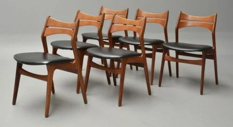 Erik Buch model 310 Seks spisestole i massiv teaktræ, Erik Buch model 310