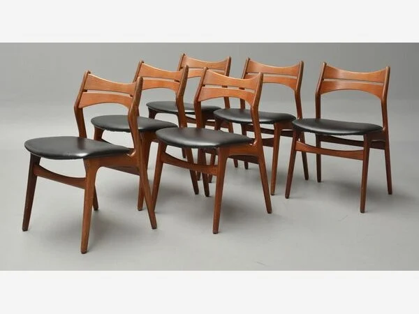 Seks spisestole i massiv teaktræ, Erik Buch model 310