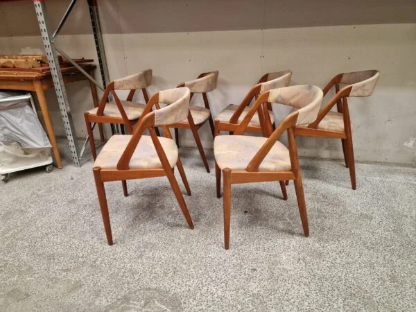 Seks spisestole i massiv teak, Kai Kristiansen model 31 — billede 7