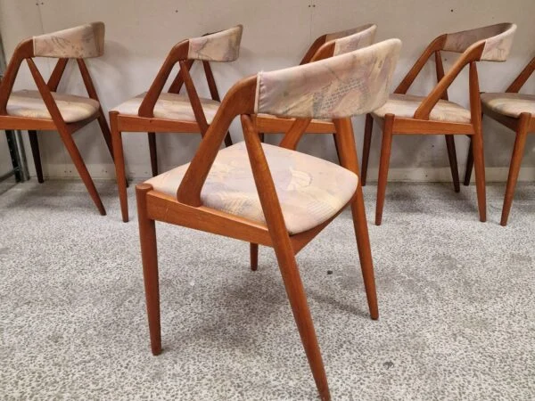 Seks spisestole i massiv teak, Kai Kristiansen model 31