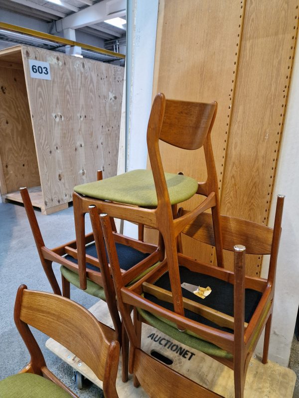 Seks spisestole i massiv teak, P.E. Jørgensen, Farsø Stolefabrik