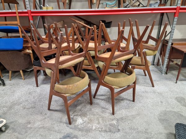 12 spisestole i massiv teak, til ompolstring, Kai Kristiansen/Anderstrup model T21