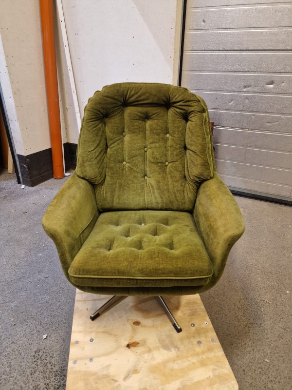 Lænestol på fempasfod, grøn velour