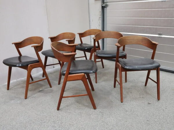 Seks spisestole i teak, Kai Kristiansen model 32