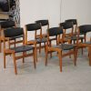Nova 8 spisestole med sort læder, teak, Nova