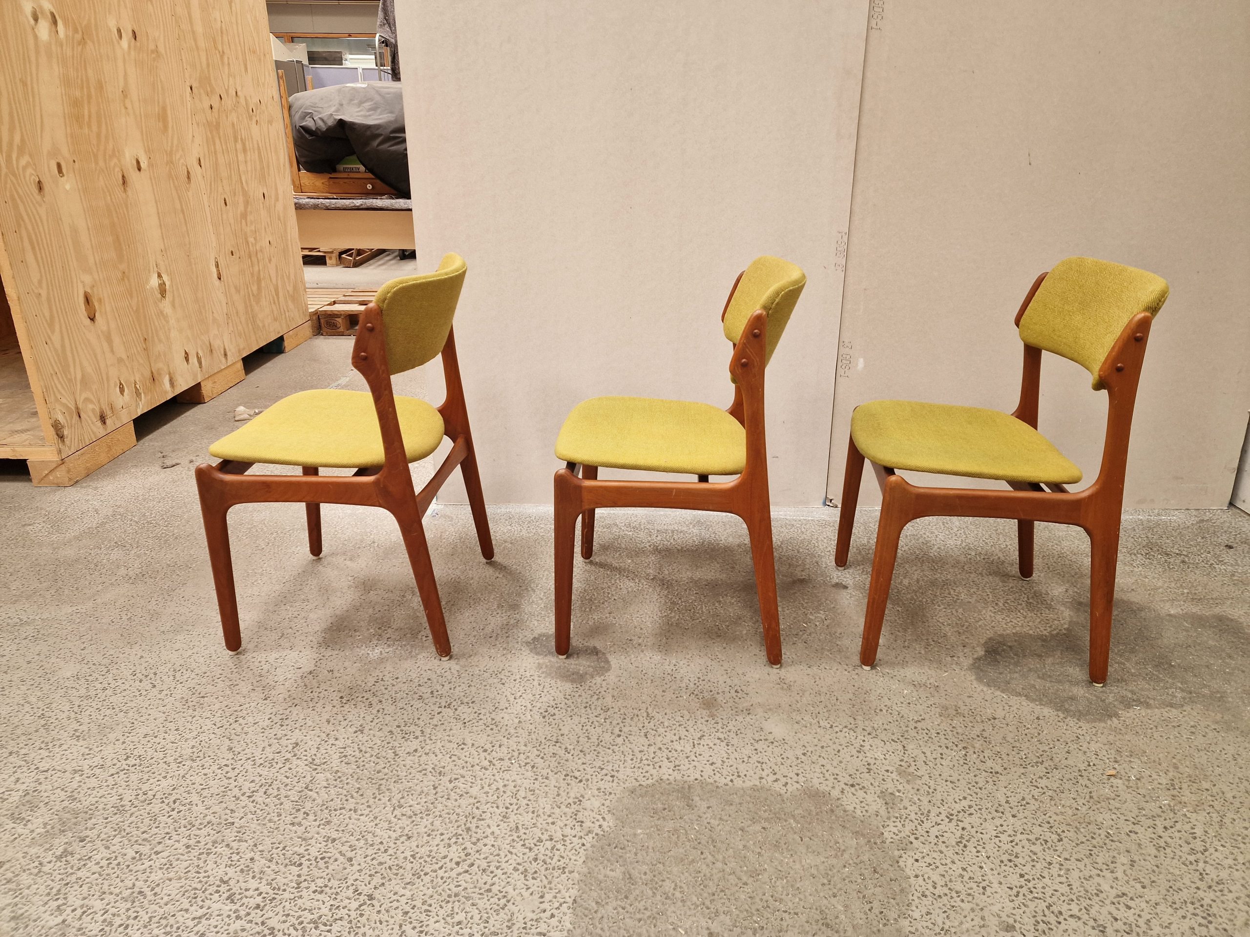 Erik Buch model OD49 Tre stk Erik Buch spisestole med grøn polstring, model OD49 — billede 4