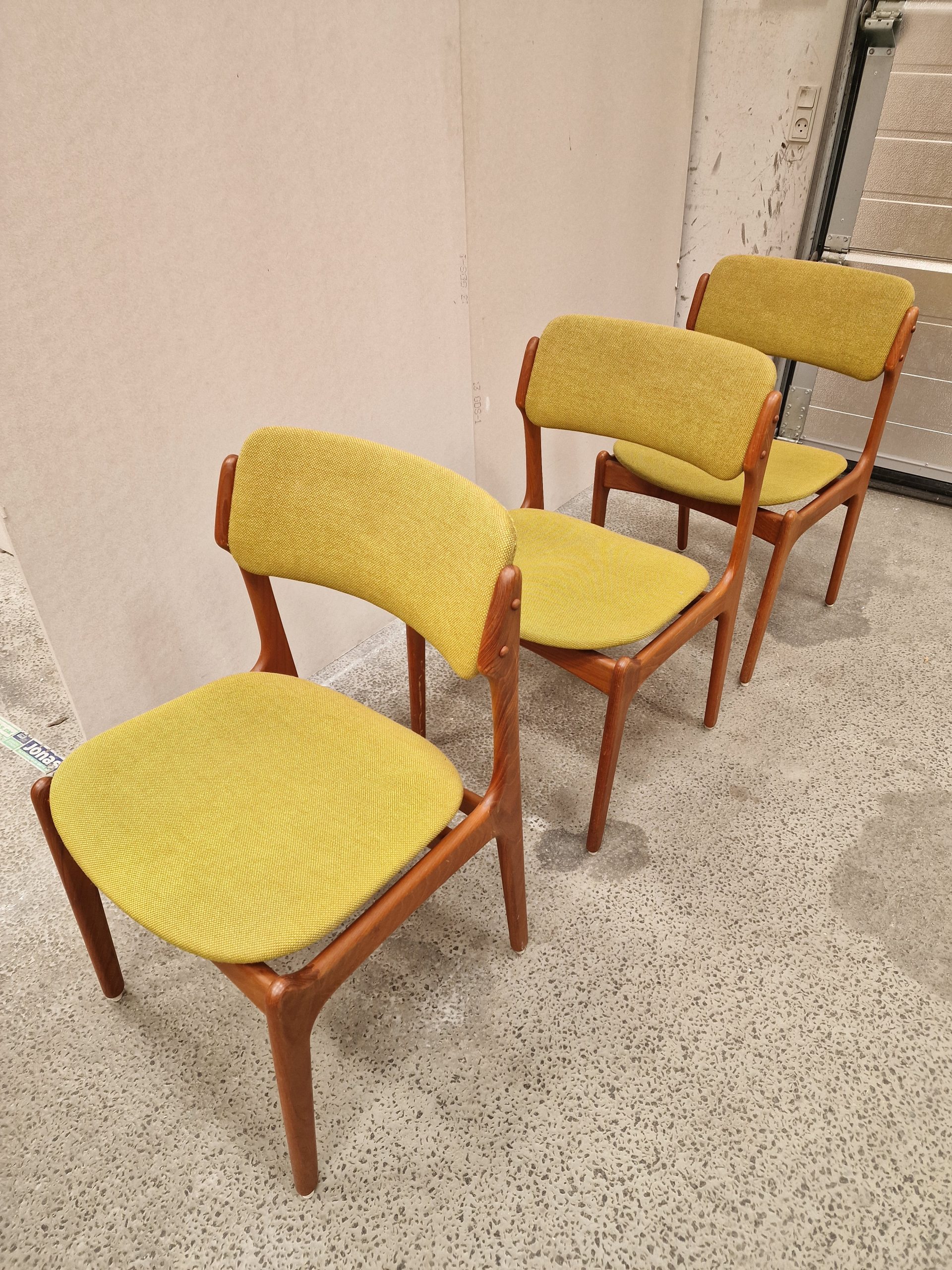 Erik Buch model OD49 Tre stk Erik Buch spisestole med grøn polstring, model OD49 — billede 5