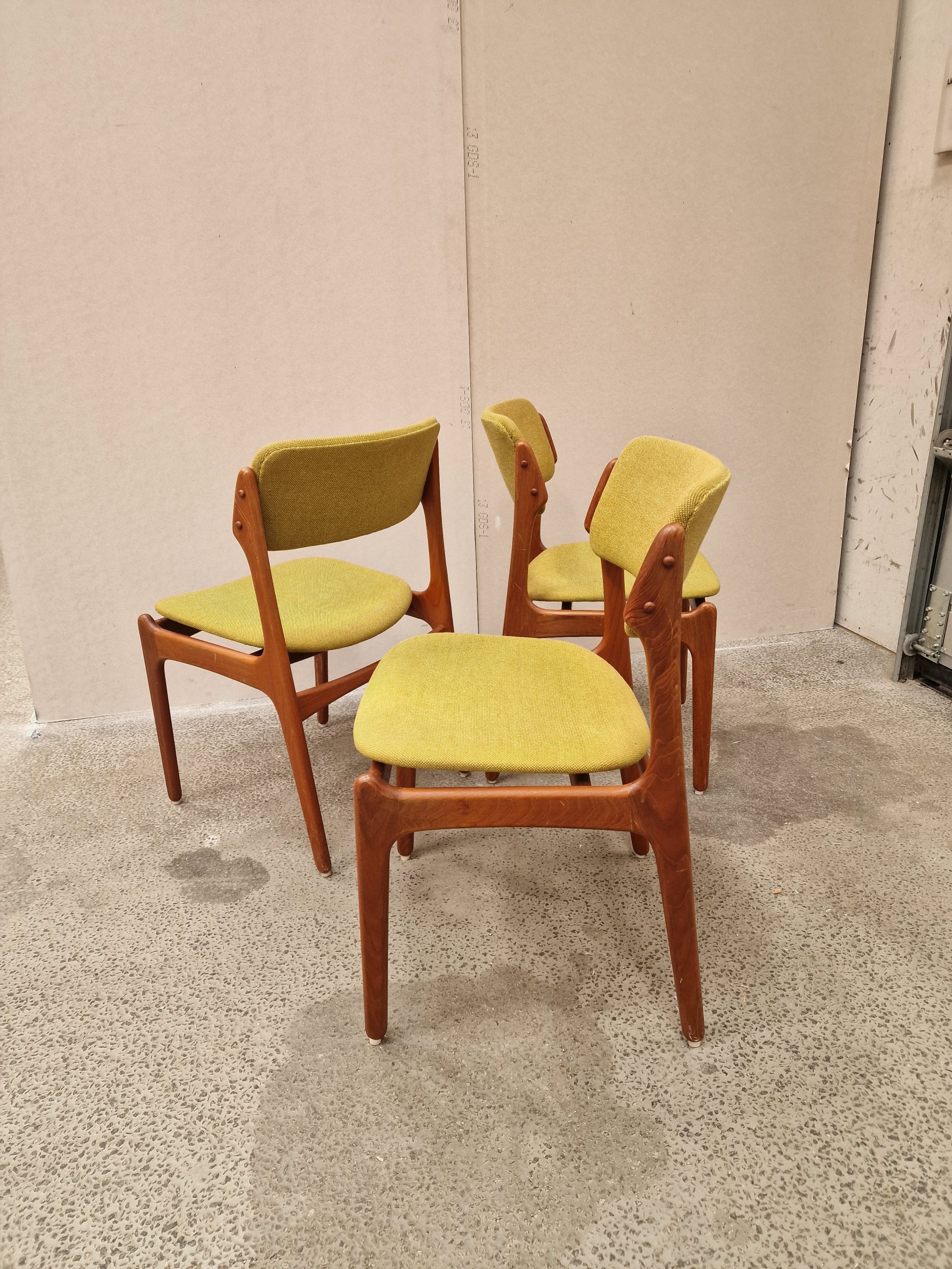 Erik Buch model OD49 Tre stk Erik Buch spisestole med grøn polstring, model OD49 — billede 6