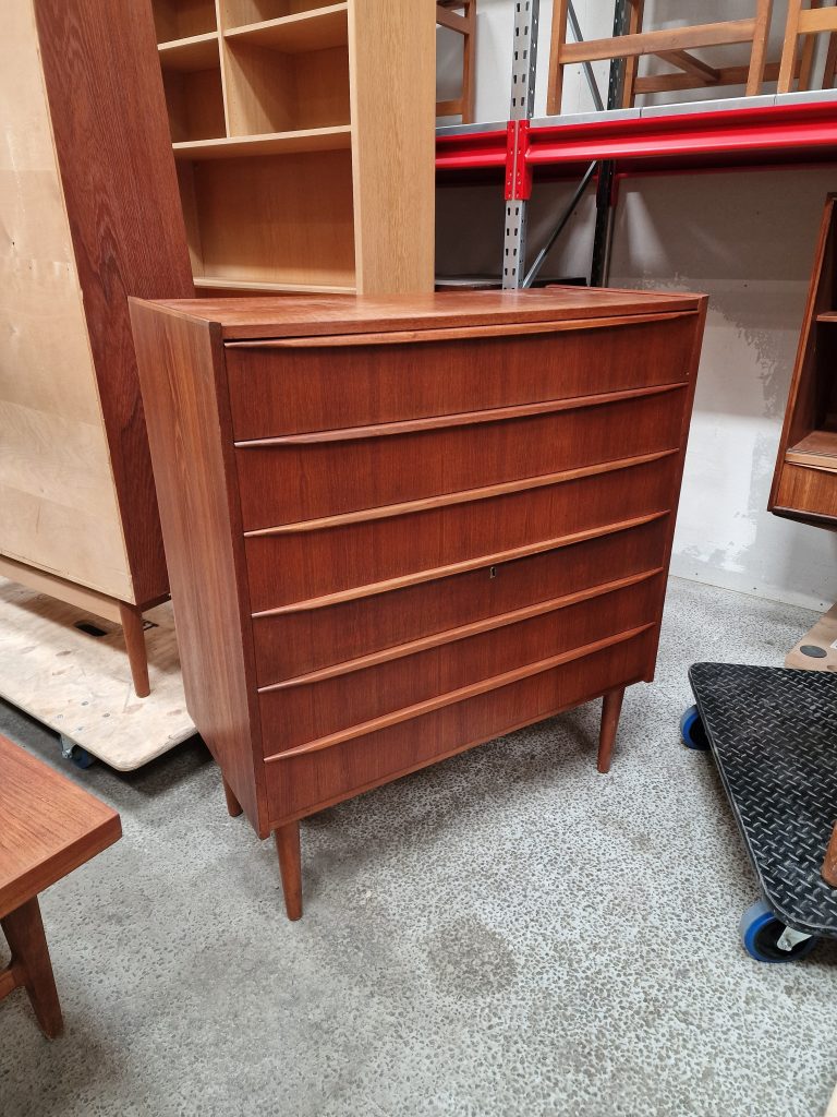 Kommode med seks skuffer, teak — billede 2