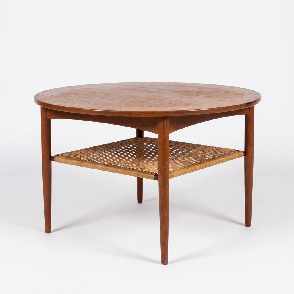 Rundt sofabord i teak af Aakjær Møbelintarsia