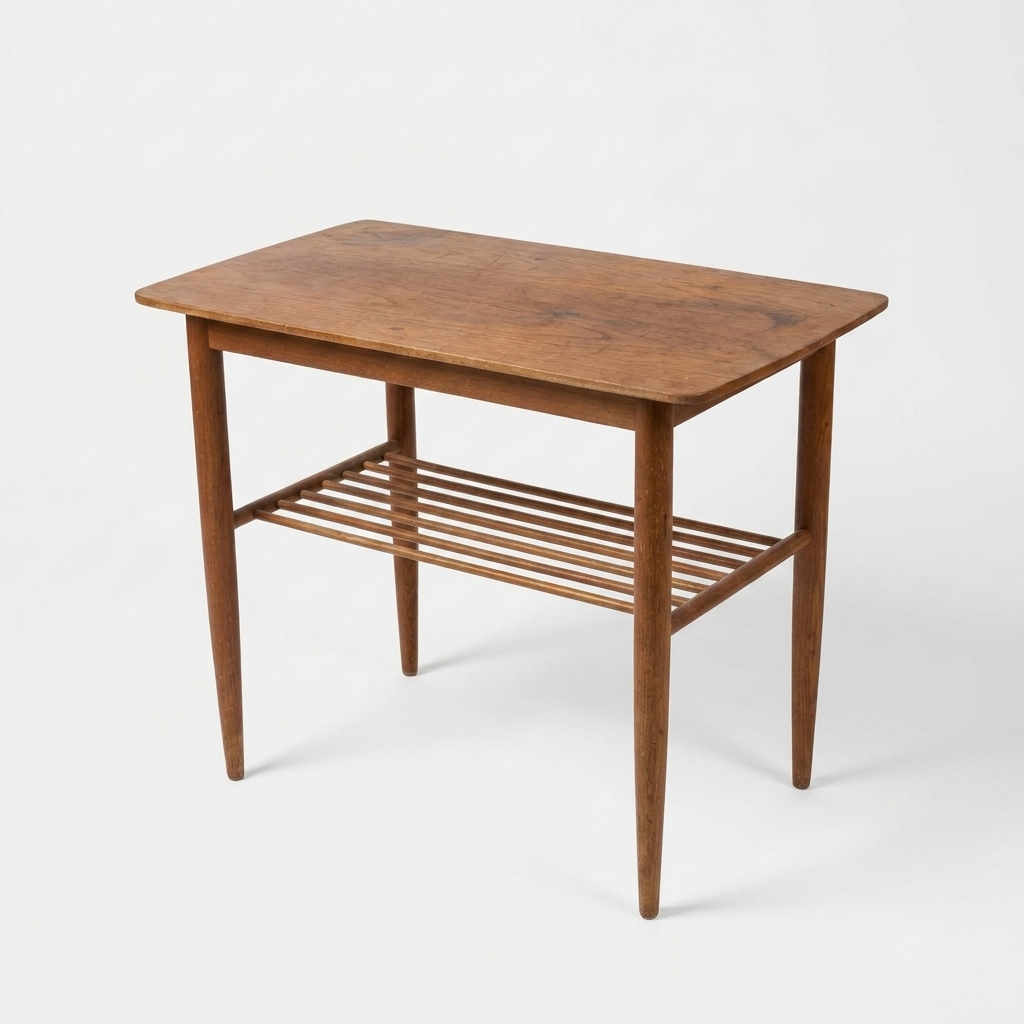 Sofabord med pindehylde, teak