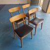 Mosbøl Fire spisestole i teak og sort skind, Mosbøl — billede 3
