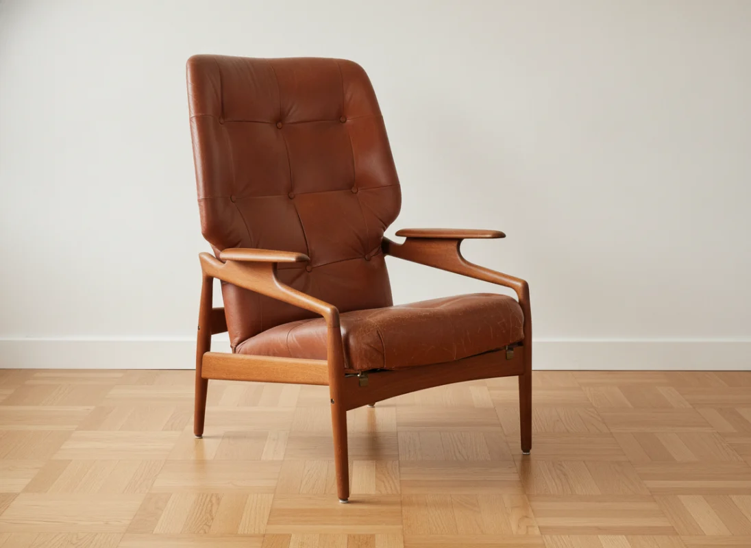 John Boné John Boné lænestol i teak og læder, 1960’erne