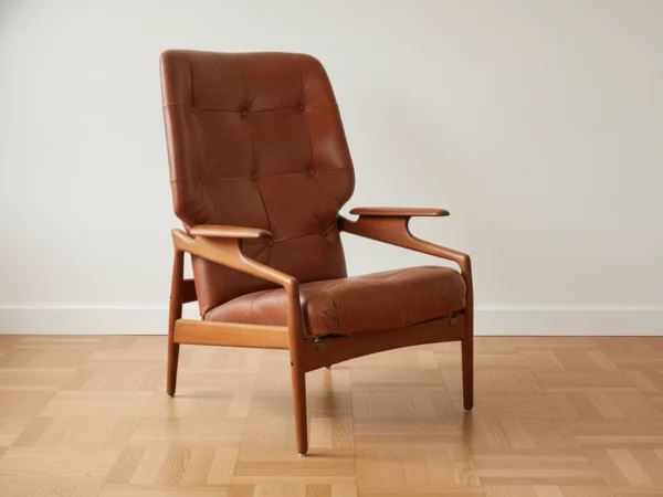 John Boné lænestol i teak og læder, 1960’erne