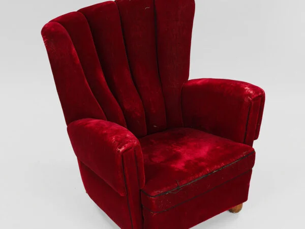 Overpolstret lænestol, bøg og velour, 1940-50