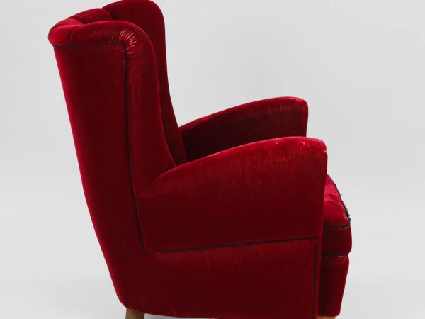 Overpolstret lænestol, bøg og velour, 1940-50