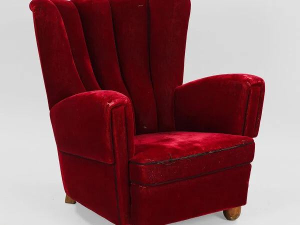 Overpolstret lænestol, bøg og velour, 1940-50