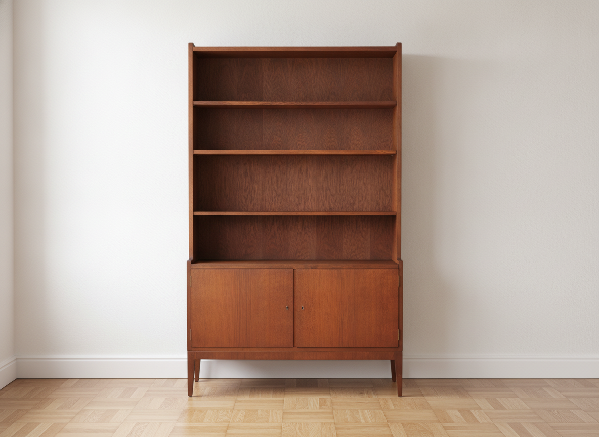 Dansk Snedkermester. Bogreol af eg og teak med underskab, Danmark, 1950/1960’erne. — billede 2